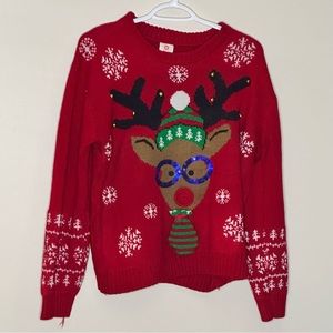 Christmas Sweater with Blue Sequins and Gold Bells M